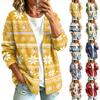 Damen Casual Knopfleistenjacke mit Weihnachtsdruck für festliche Feiertage