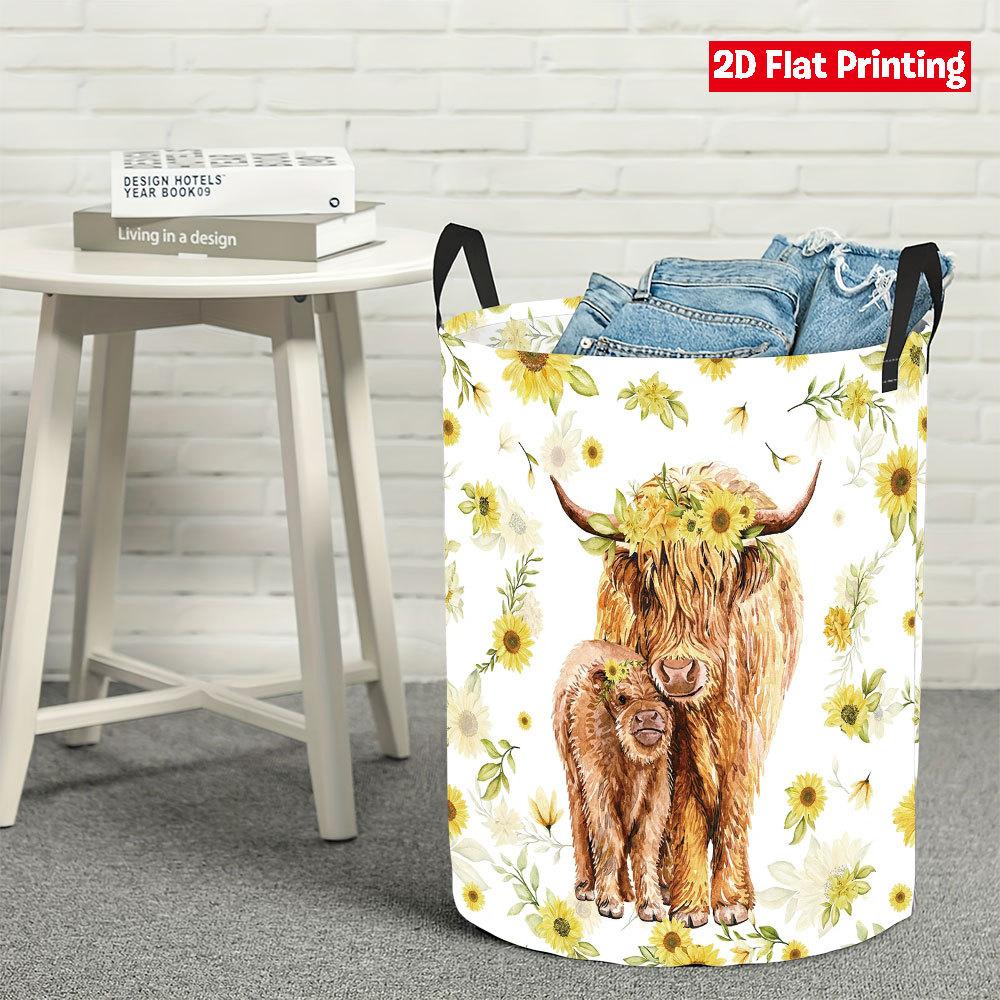 Collapsible Laundry Basket Large Round Waterproof Fabric Hamper Dirty Clothes Storage Bin Toy Organizer with Handles