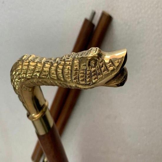 

36inch Long Snake Face Designer Walking Stick Brass Handle 3 Fold Wooden Cane Walking Stick Gift for Dad