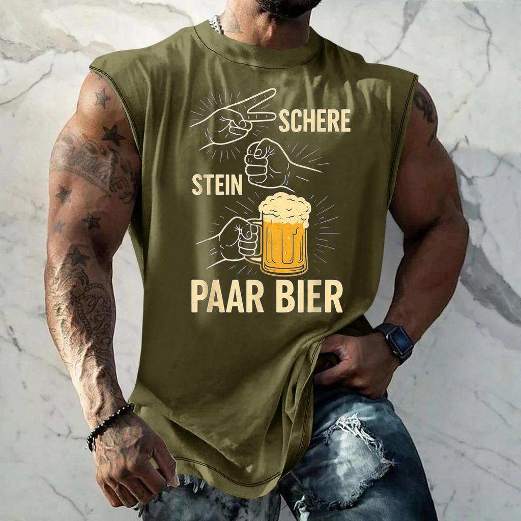 Men Sleeveless Tank Top Loose Fit Casual Streetwear Textured Pattern Printed Vest for Sports Vacation Daily Wear