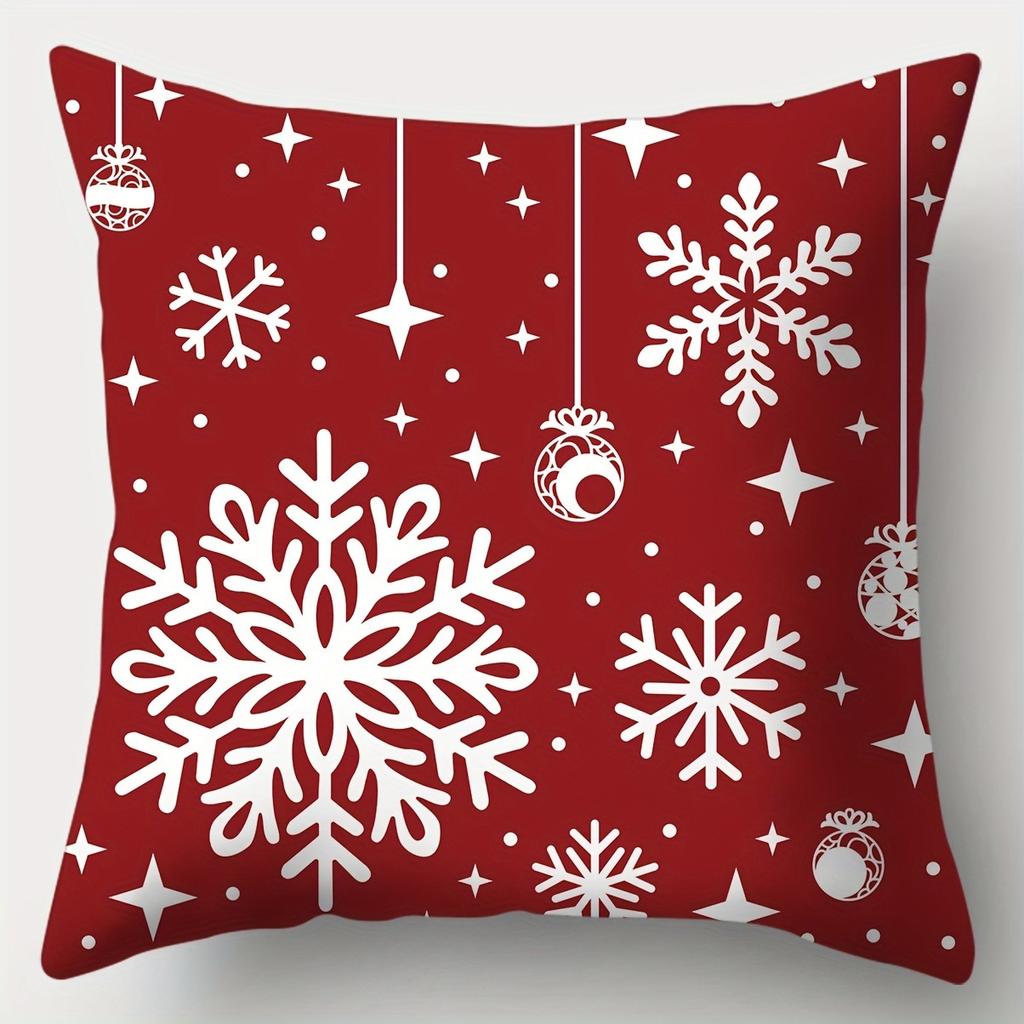 Christmas Decoration Pillowcase Red and White Snowman Snowflake Pillow Cover Suitable for Home Room Sofa Cushion Cover