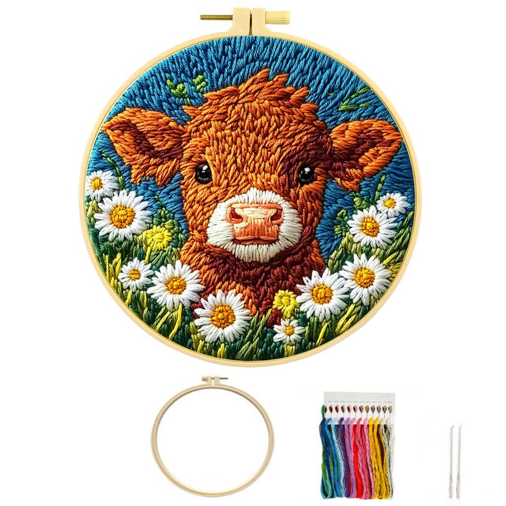 Hand Embroidery Kit with Cow Design - Cute Animal Set for Home Decor