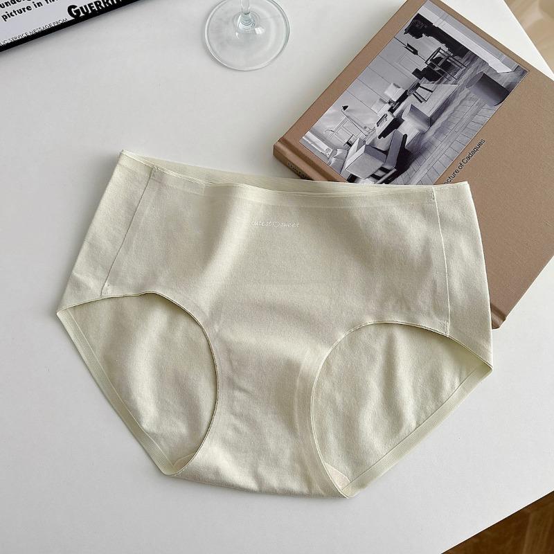 Women Mid Waist Pure Cotton Seamless Antibacterial Breathable Solid Panties
