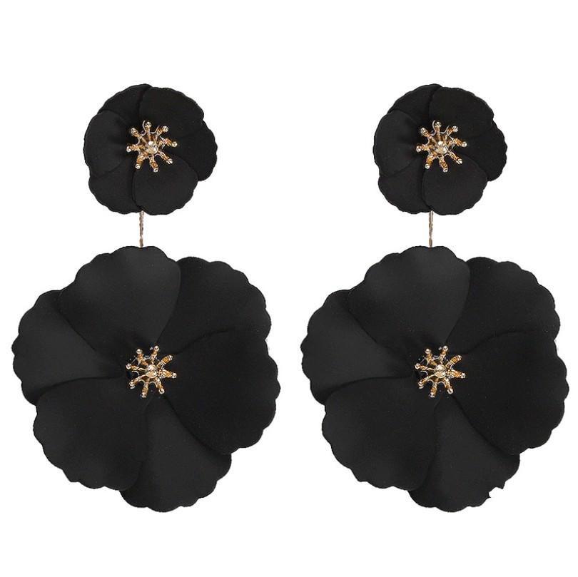 Colorful Double Layer Flower Stud Earrings - Korean Fashion Style чёрный