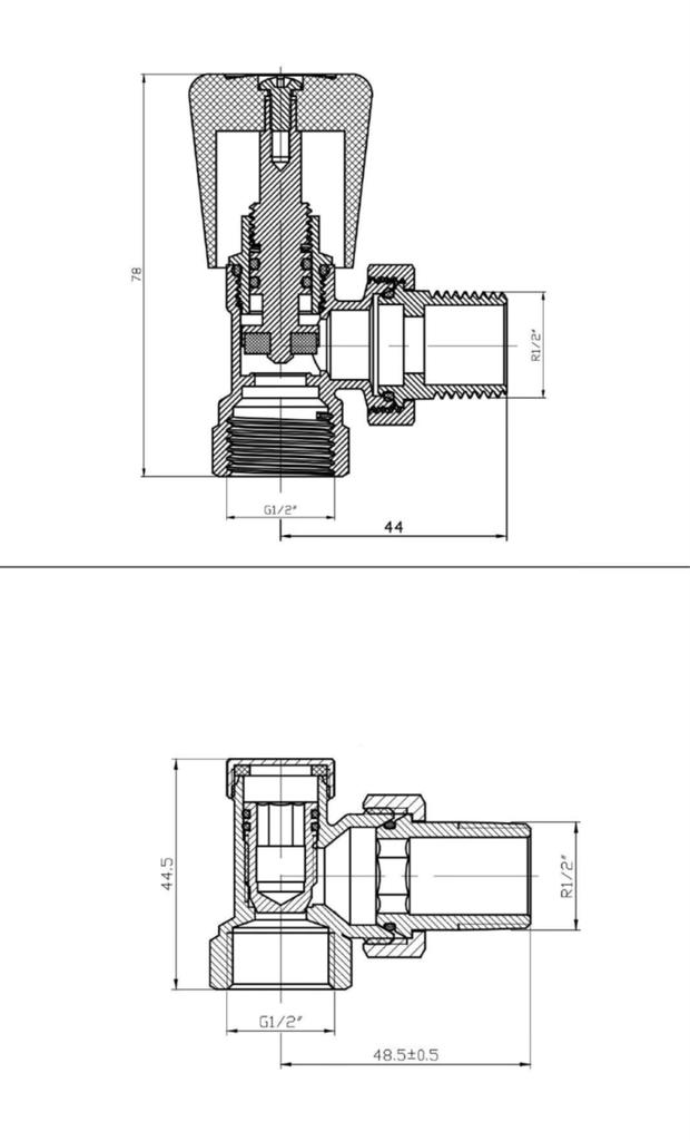 Valx Angle Control Valve Set for Central Heating Radiators, Nickel