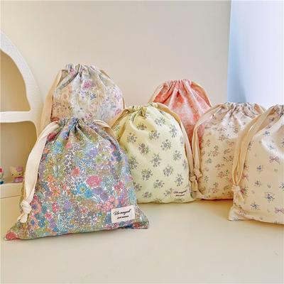 1pcs Forest Style Handmade Floral Cotton Drawstring Bag Vintage Storage Pouch for Underwear Travel Organizer Pouch