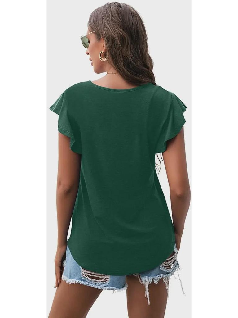 2024 Damen Lotusblatt Kurzarm Rundhals Top