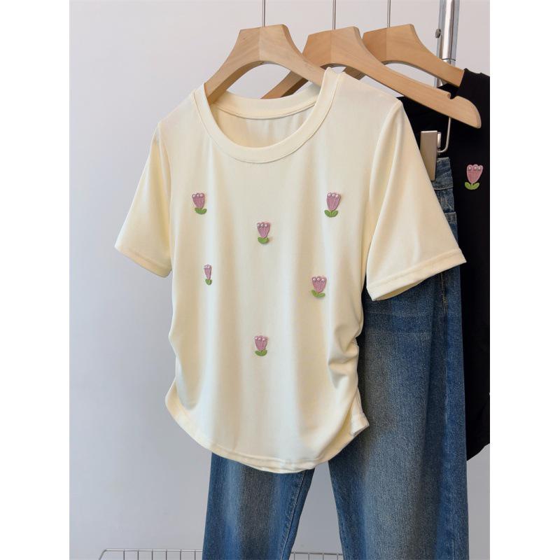 

Женский свободный топ-тюльпан с короткими рукавами - коллекция лето 2024 L абрикосовый