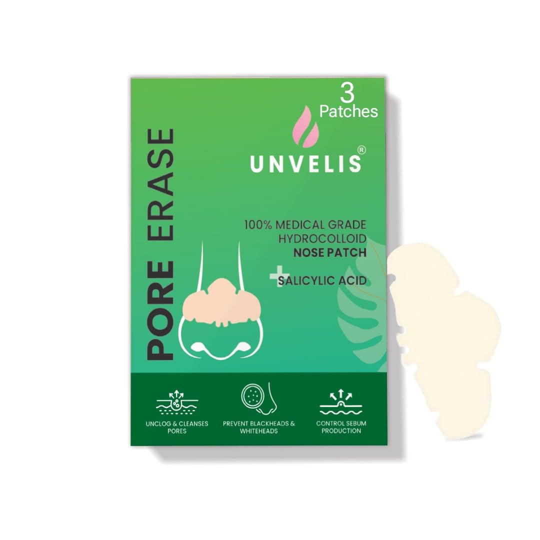 UNVELIS 2% Salicylic Acid Nose Patch for Pore Cleansing & Blackheads Removal | Hydrocolloid Nose Patch for Control Sebum Production (3 Patch)