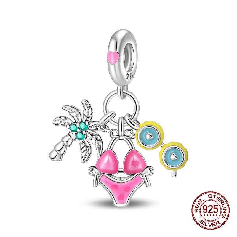 Original Charms Copper Summer Coconut Grove Holiday Charm Fits 3Mm Original Bracelet For Women Diy Jewelry Gifts New In