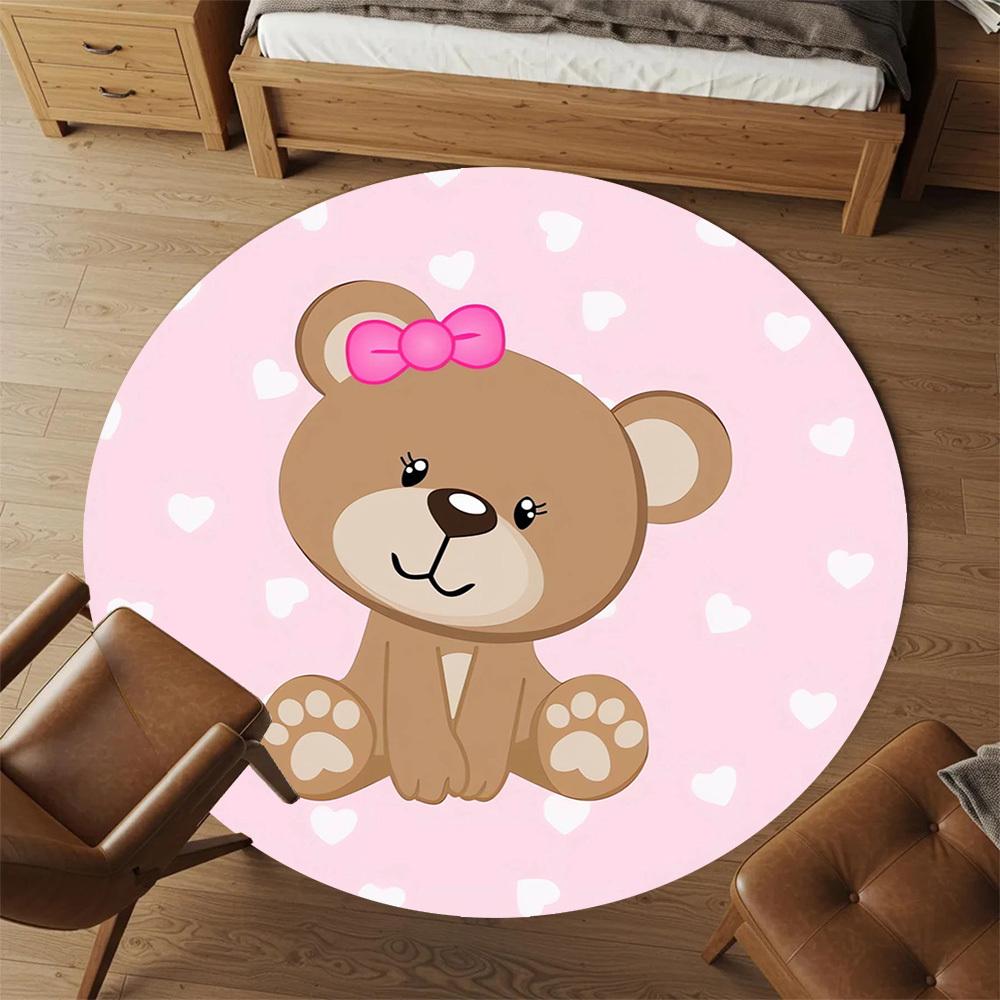 1pc Bear Heart Round Chair Mat Area Rug - Non-Slip, Floor Mat for Office, Bedroom, Home Decor Christmas Gift P0811167