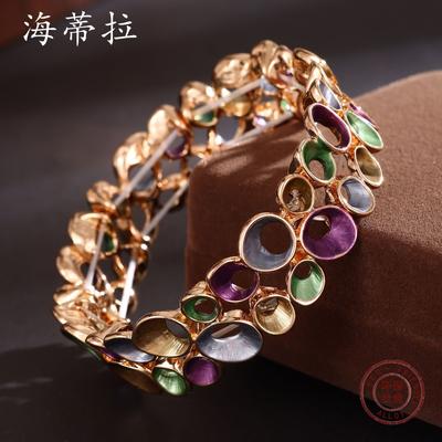 New Color Painting Oil Double Row Hollow Ring Elastic Bracelet, Fashionable Personalized Women's Versatile Bracelet