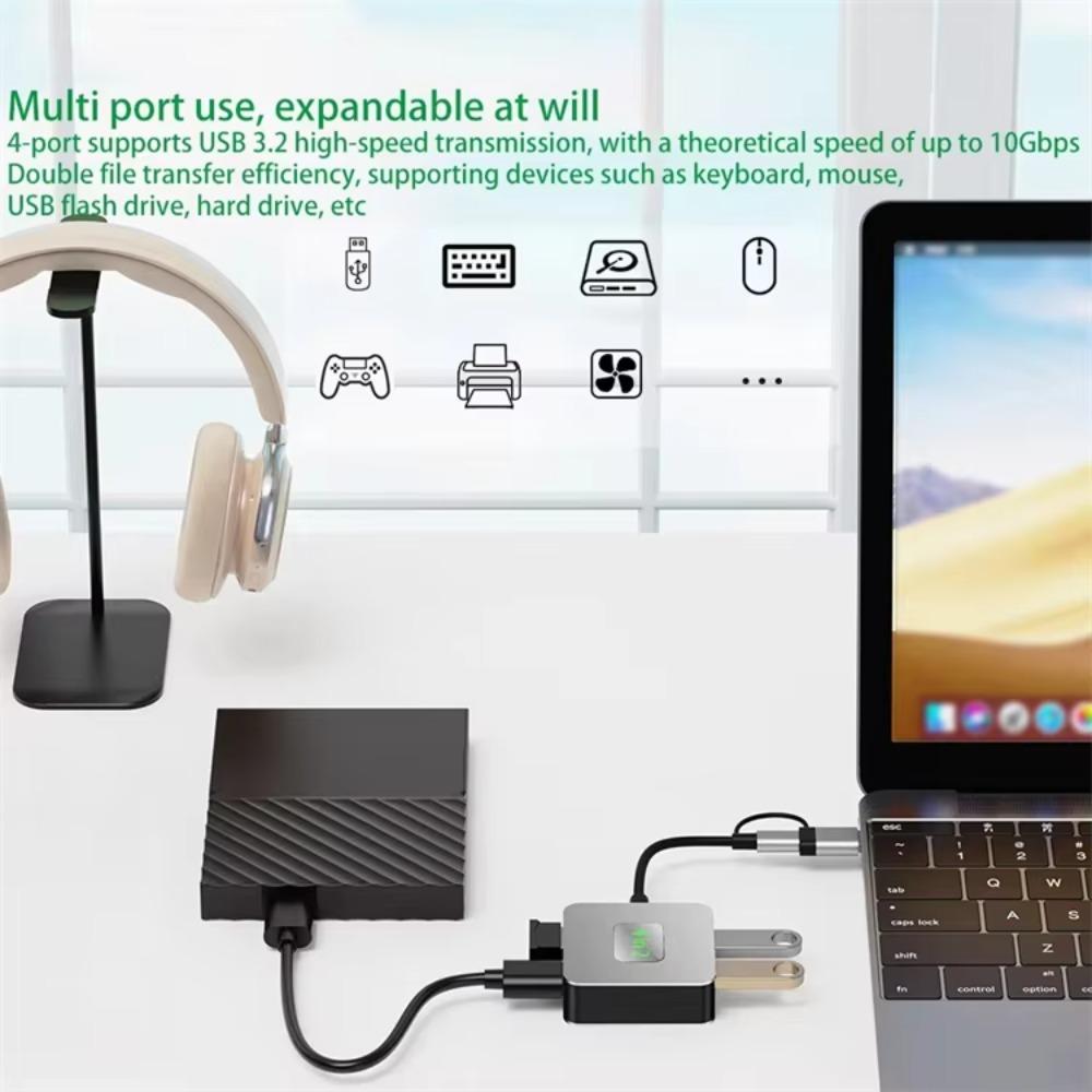 10Gbps USB3.2 Gen2 Type C 4-Port Hub USB-C To 4×USB3.2 Docking Station for MacBook Pro Air Chromebook Notebook Laptop Desktop PC