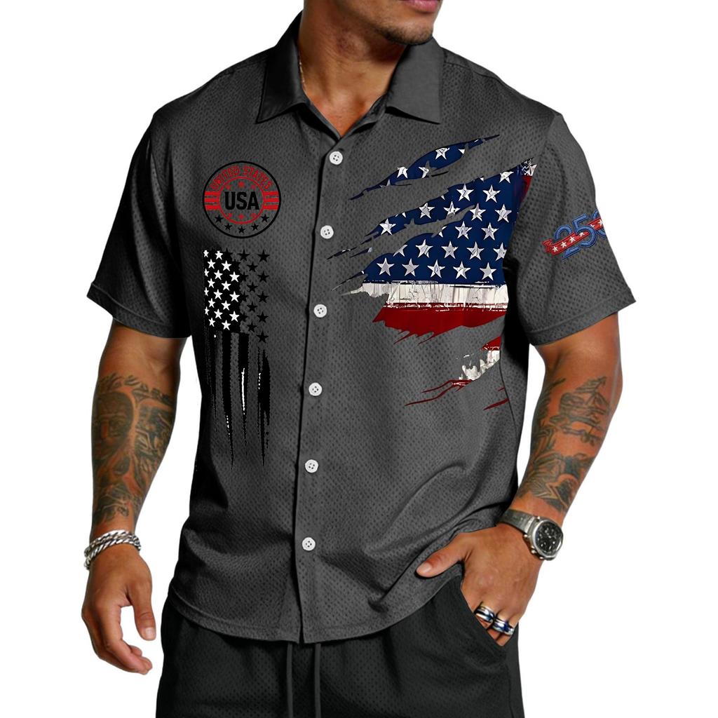 Men's Casual Short Sleeve Button Down Shirt Lightweight Breathable Fabric Relaxed Fit Collared Shirt with Graphic Print for Everyday Wear