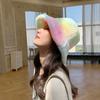 Rainbow Tie Dye Faux Fur Bucket Hat Korean Style Cap Autumn Winter Hat Women Fisherman Hat