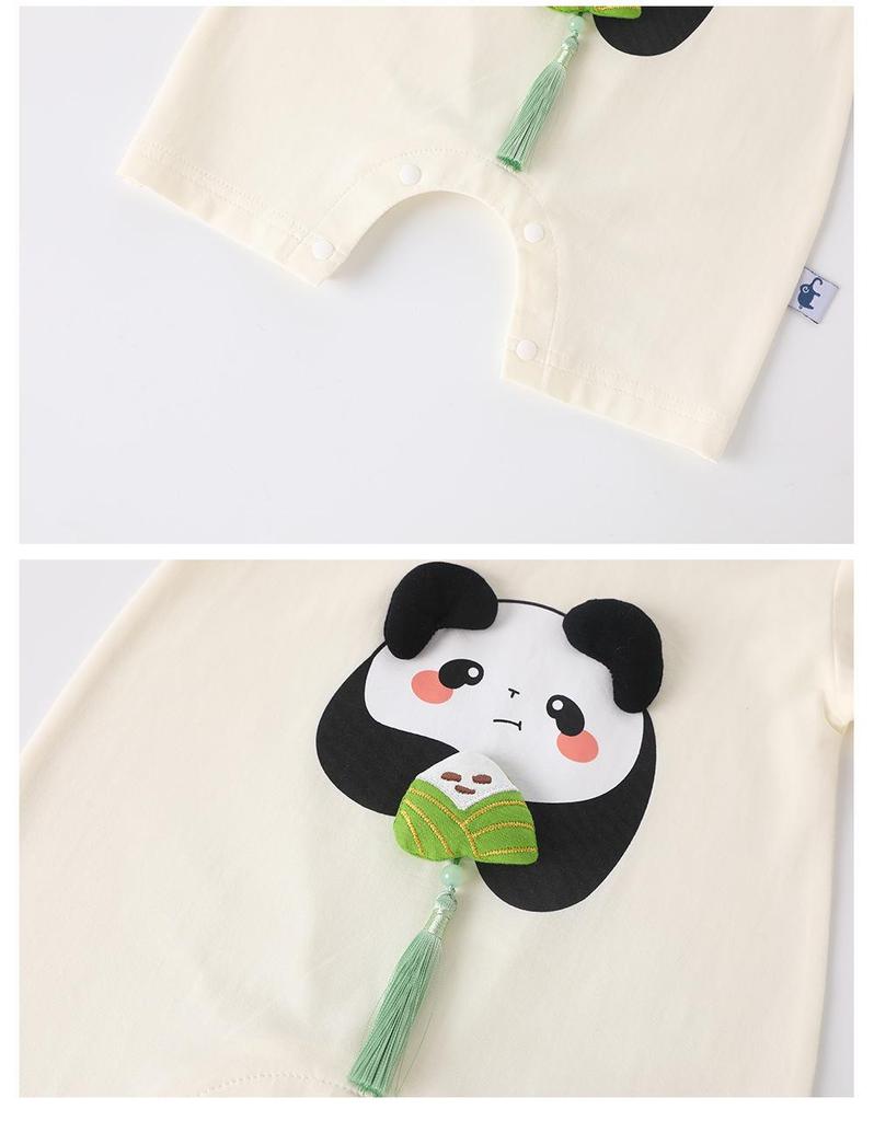 Clearance Panda Short-Sleeve Romper for Baby Boys and Girls - Chinese Style Summer Crawling Suit