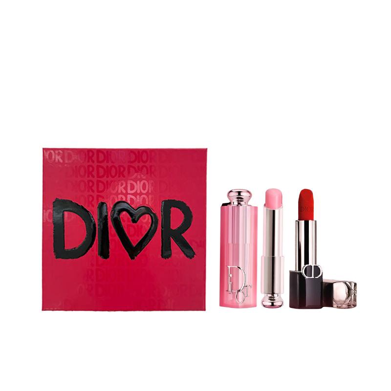 DIOR Lipstick Two-piece set: lipstick #999 legendary red lip 3.5g + lip balm #001 pink 3.2g чёрный