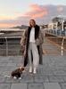 Elegant Color Block Fur Collar Trench Coat - European & American Style for Autumn/Winter 2025