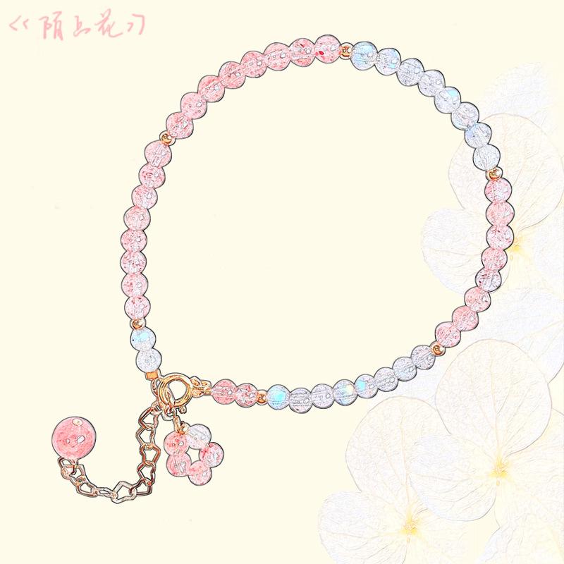 Flowers on the Road New natural strawberry crystal and gray moonstone crystal niche original design14K Women's bracelet