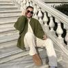 Women Fashion Vintage Pockets Woolen Jacket Autumn Casual Solid Long Sleeve Coat Snap Button Loose Outerwear
