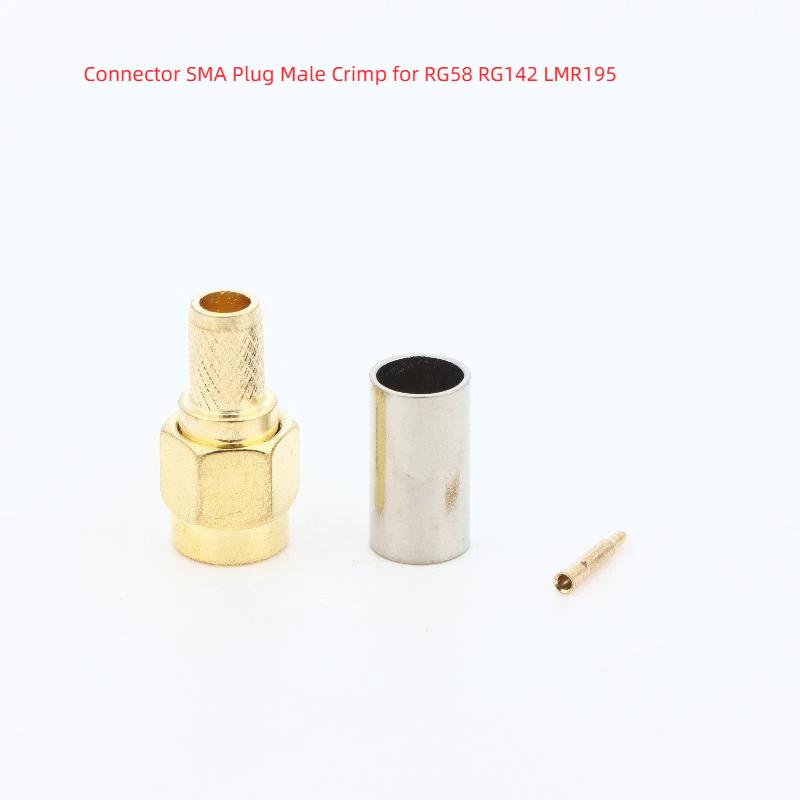 SMA Male Crimp Straight RF Coaxial Adapter 1 Set Gold Plated Contact Compatible with RG58 RG142 LMR195 Test Measurement Equipment