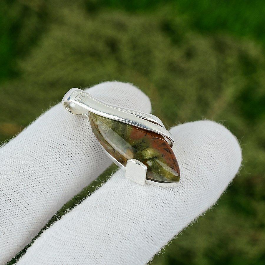 925 Silver Unakite Stone Bezel Elegant Daughter Heart Chakra New Pendant Jewelry