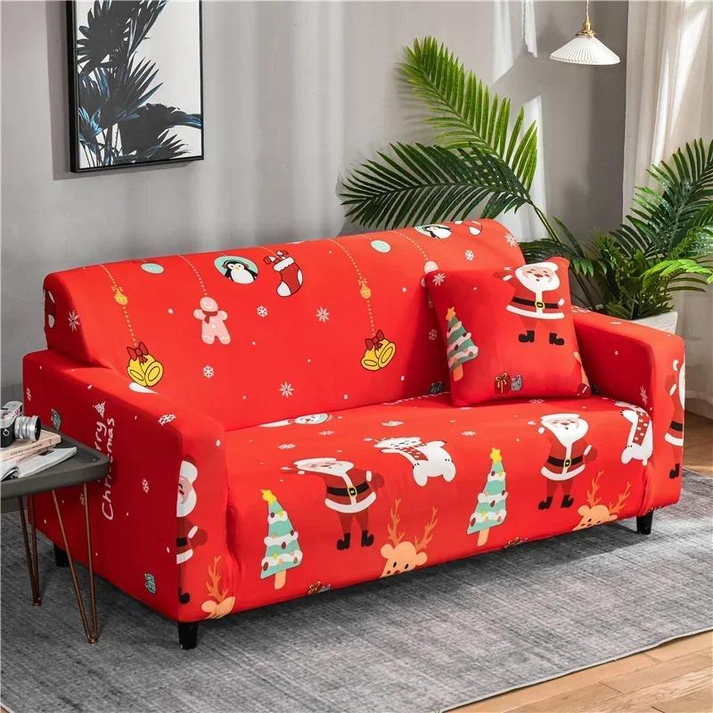 Christmas Sofa Cover for Living Room Elastic Spandex L Shape Sectional Couch Slipcovers Home Decor Xmas Santa Clause Sofa Covers