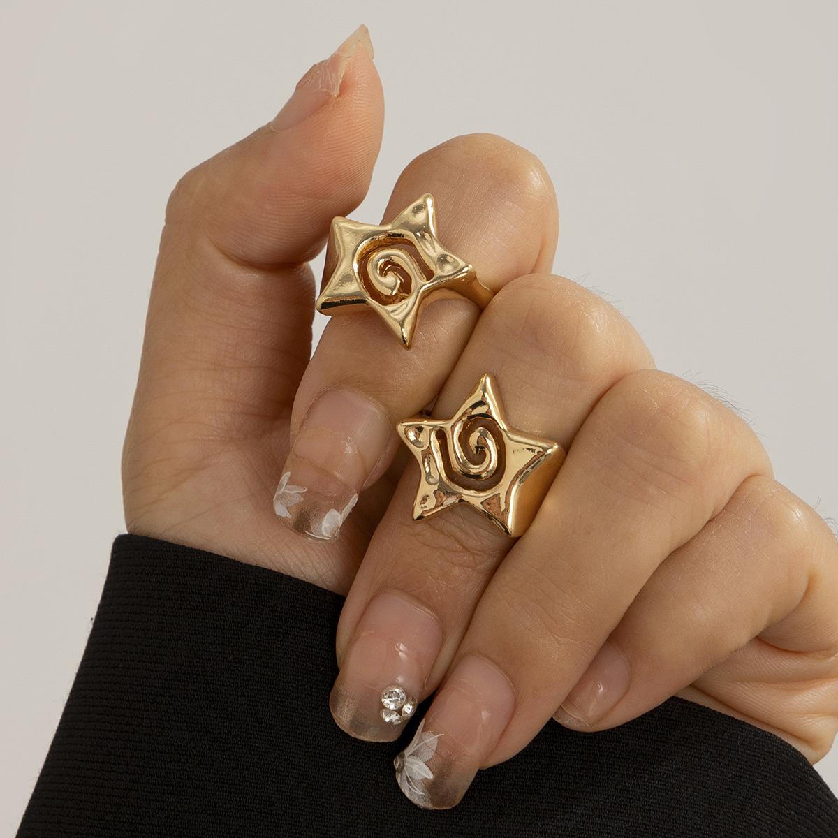 

2pcs/set Hollow Out Rings For Women Men Punk Fashion five-pointed Star Geometric Gold Silver Color Knuckle Joint Ring Sets