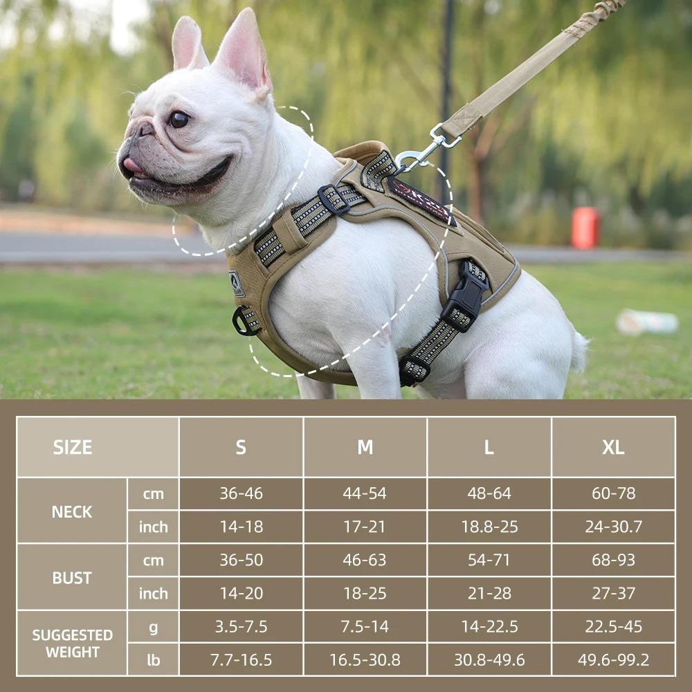 No Pull Small Large Dog Harness with Grip Reflective Waterproof Pet Chest Straps for French Bulldog German Shepherd.