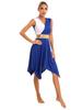 Womens Color Block Dance Dress V Neck Sleeveless Patchwork Design Irregular Hem Performance Party Gown