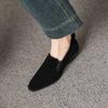 Krazing Pot Sheep Suede Round Toe Med Heels Summer Shoes Solid Big Size 42 Slip on Women Oxford Shoes Shallow Pumps
