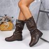 2025 Autumn Vintage Red Boots For Woman Buckle Strap Gothic Boots Woman Leather Boots Comfortable Round Toe Women's High Boots