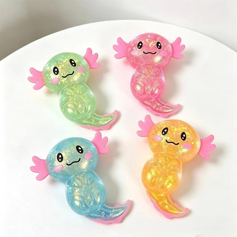 Glitter Pink Axolotl Maltose Squishy Toy Stretchable Squeeze Fidget Toy Slow Rebound Anti Stress Relief Sensory Toy Gift