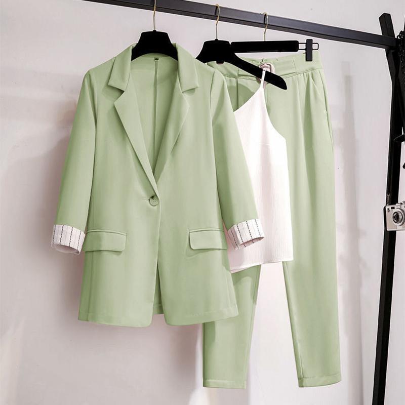 

Женский комплект с длинным рукавом, блейзер, брюки, костюм, офисный женский спортивный костюм, комплект из трех предметов, одежда для фитнеса, уличная одежда XXL зелёный