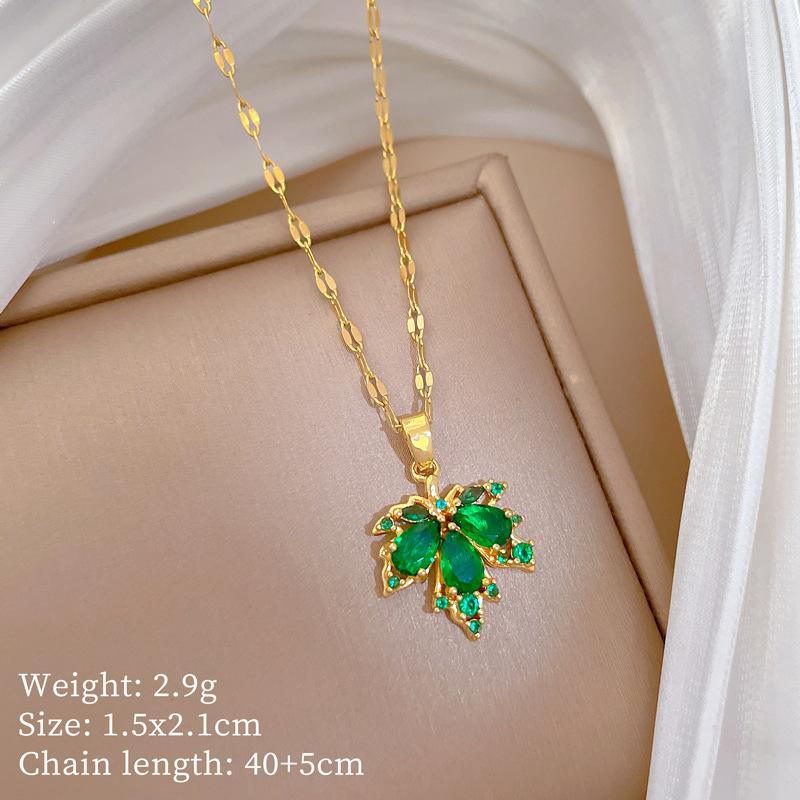Set Maple Leaf Light Luxury Banquet Wedding Necklace Women'S Versatile Clavicle Chain Titanium Steel Chain