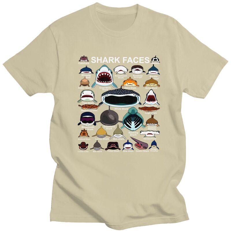 Shark Faces Of All Kinds T Shirts 100 Cotton Tee Tops Summer O Neck Animal Lover Tshirt ShortSleeve For Unisex Birthday Gift