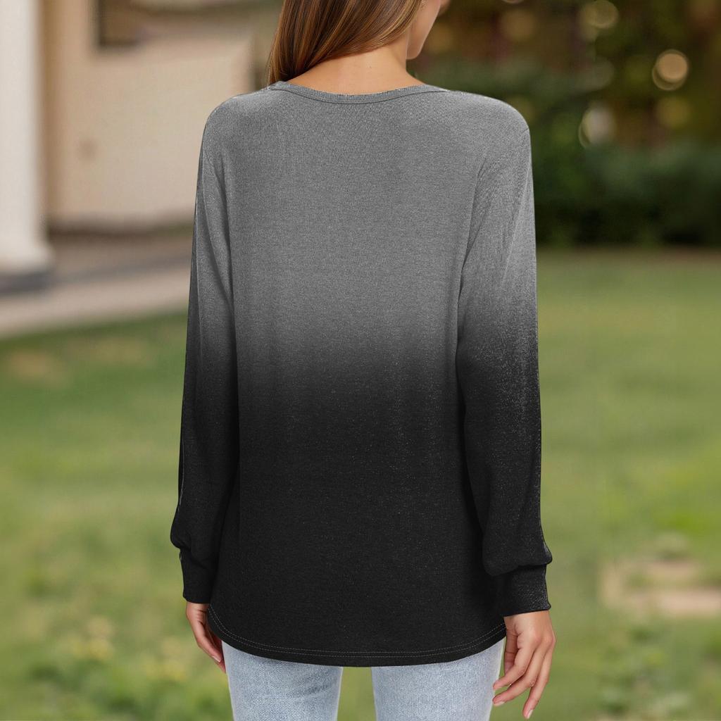 Dámské tričko Tričko Knoflíček Dlouhý rukáv Denní víkendová móda Basic Top s výstřihem do V