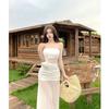 Seaside Holiday Style White Mesh Splicing Sleeveless Tube Top Dress, Super Beautiful, Waist and Hip Beach Dress