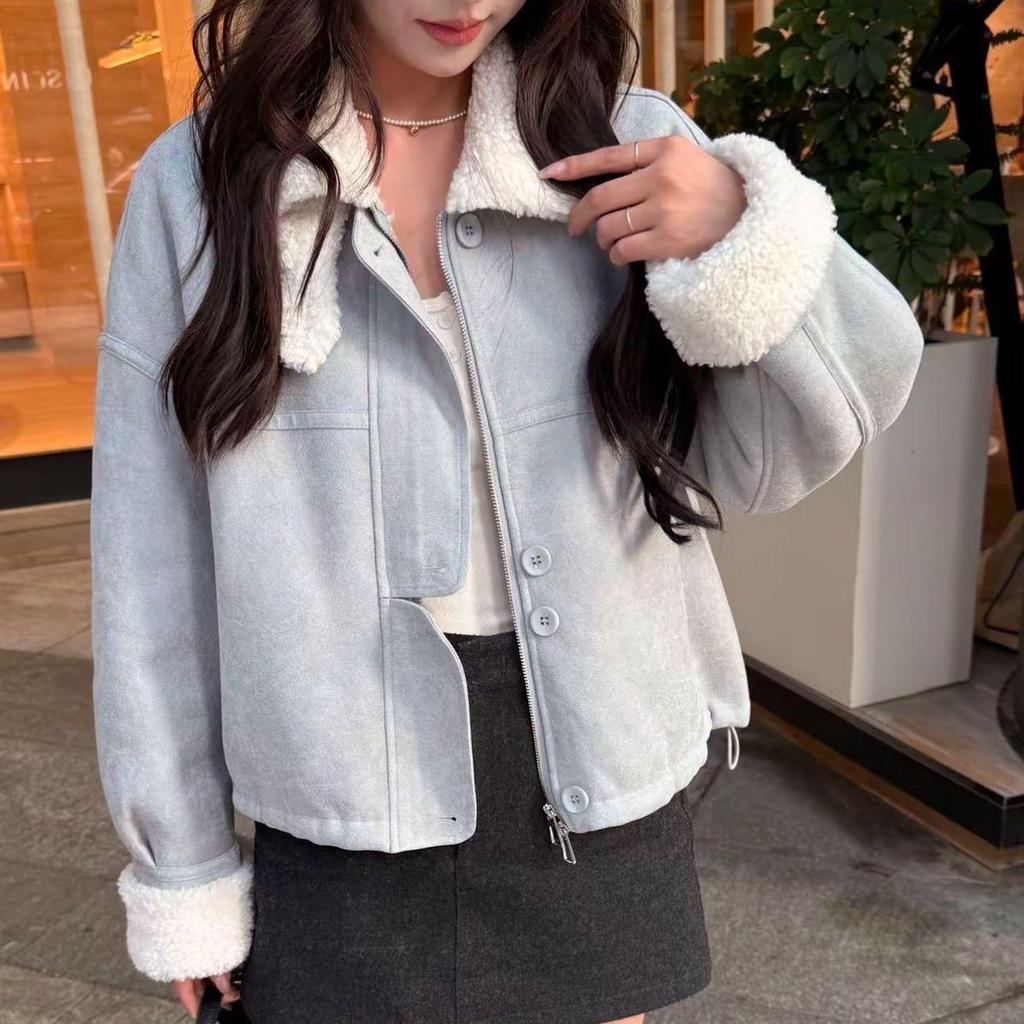 2025 Winter Korean-Style Retro Loose Lambswool-Leather Coat, Plush Velvet Warm Top