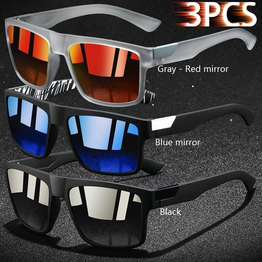 3 PCS Fashion Vintage Square Sunglasses Men Fishing Driving Man Luxury Brand Designer Sun Glasses Anti-Glare Retro Eyewear UV400