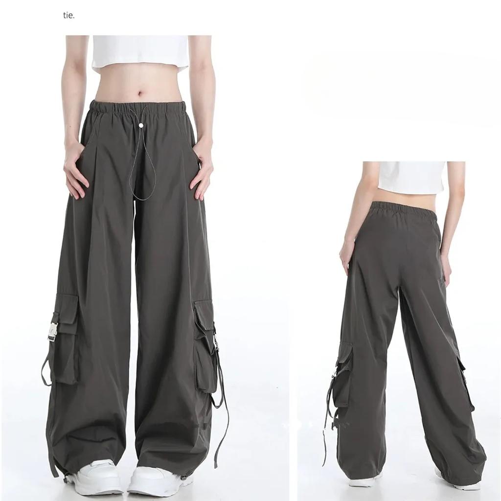 Women Y2K Multiple Pockets Cargo Pants Fashion Casual High Waist Hip Hop Trousers Streetwear Drawstring Baggy Sweatpants