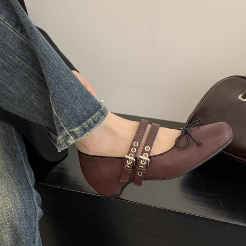 2025 New Fashion Low Heel Ladies Mary Janes Shoes Buckle Strap Female Butterfly-Knot Footwear Shallow Women Ballet Flats Shoes