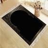 Tapis de Salat Islamique en Velours Simple Noir Or Bleu Motif Floral Mihrab Portable Antidérapant Tapis de Prière Cadeau de l'Aïd