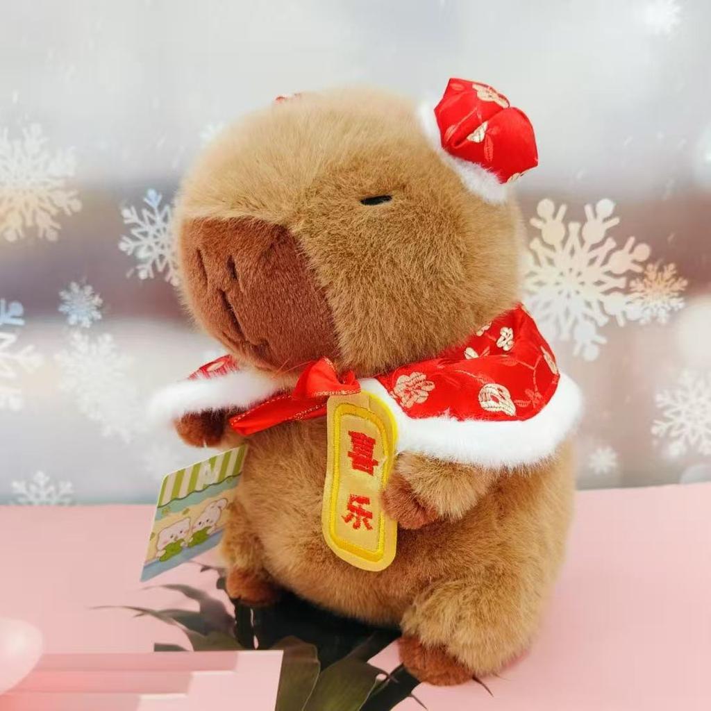 Kawaii New Year Party Christmas Decoration Cute Capybara Plushies Xmas Hat Tree Candy Cane Decor Capi Plush Soft Toys Gift