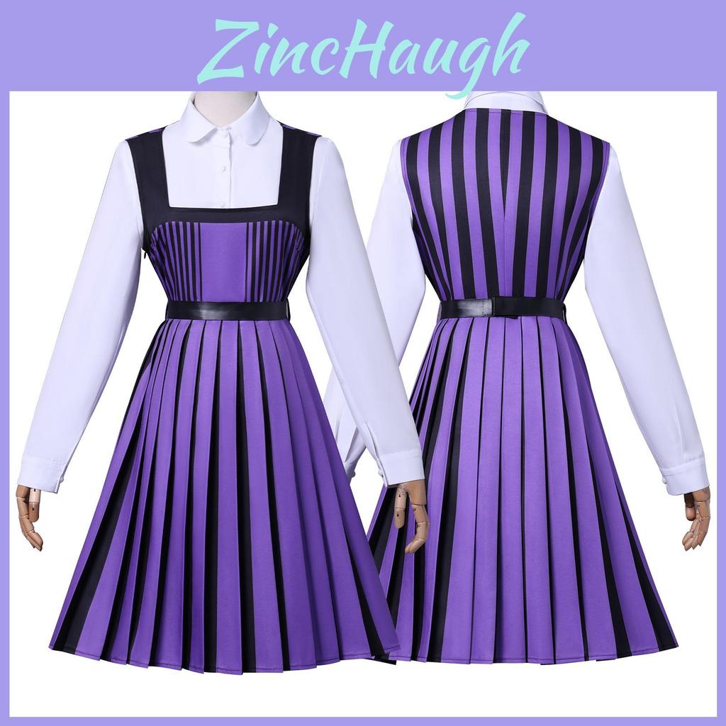 Wednesday Addams Family Cosplay Set With Printed Pattern For Anime And Costume Parties