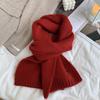 Korean Version Containing Wool Knitted Wool Solid Color Scarf for Women in Winter Thickened and Warm Versatile High End Cold Proof Scarf Trendy