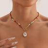 Vintage Beaded Colored Turquoise Eye Shell Necklace Bohemian Simple Beach Clavicle Chain
