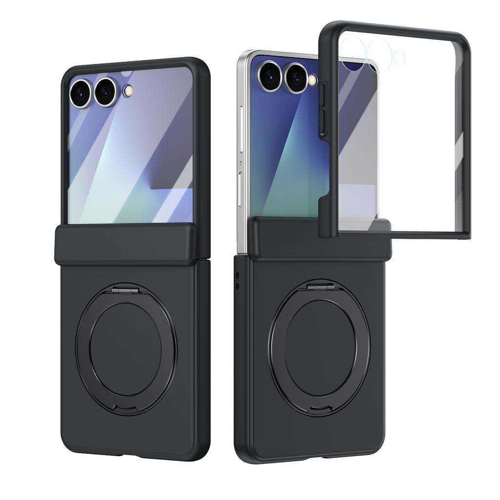 Skin-Friendly Matte Magnetic Case For Samsung Galaxy Z Flip 7/6/5 Stand Cover 360 Rotating With Glass Screen Protector