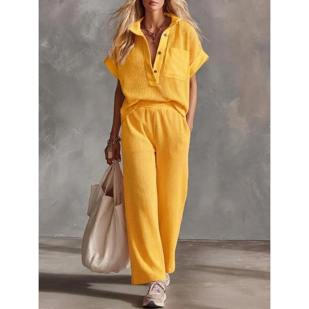 Spring Summer New Women's 2-piece Outfit, Short Sleeve Top + Casual Pants Matching Set, Fashion Casual Two Piece Suit