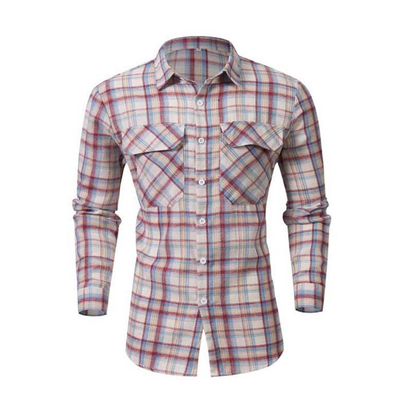 Men's Spring and Autumn Plaid Shirt Long Sleeve Cardigan Men's Grinding Shirt